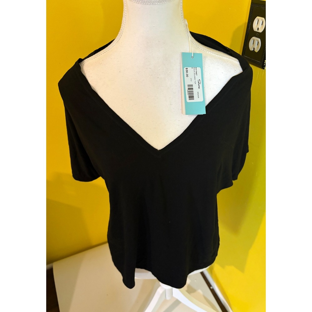 Shore Brand Boca Dolman Top Black V-Neck Short Sleeve Blouse Shirt Women's M NWT